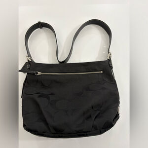 Coach Black Signature Jacquard Shoulder Bag Silver Hardware Adjustable Strap